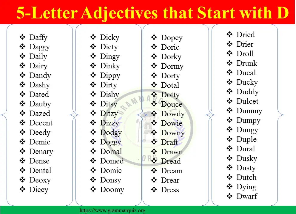 5 Letter Adjectives that Start with D