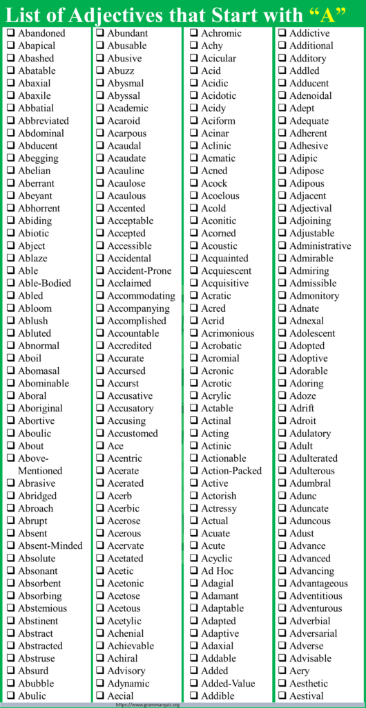 A-Z List of Adjectives that Start with A: 1000+ Adjective Words with A