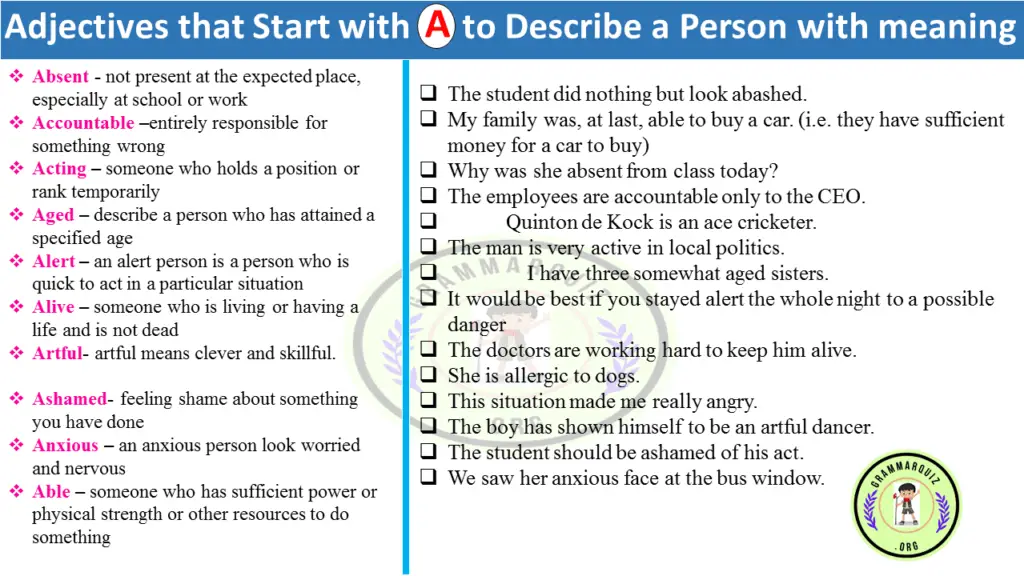 Common Adjectives that Describe a Person: Adjectives that Start with A to Describe a Person 