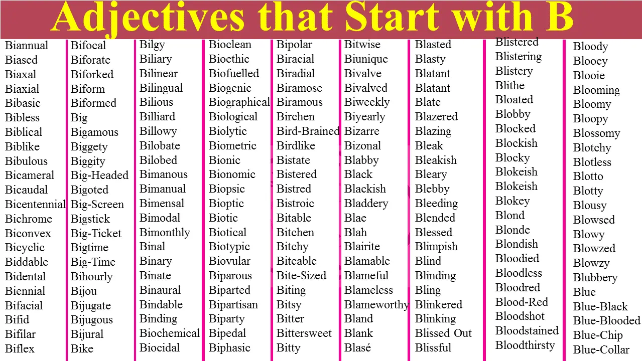 Adjectives that Begin with B