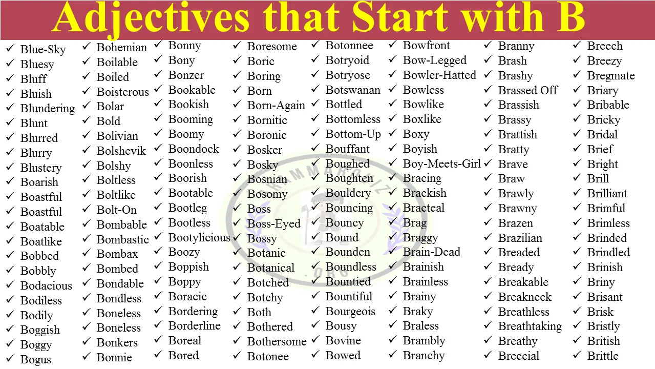 Adjectives Starting with B 