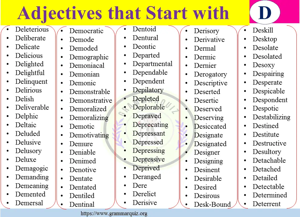 adjectives begin with d