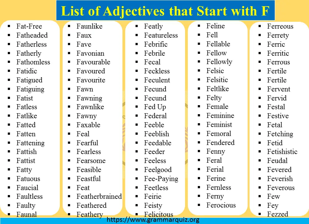 750 Easy Adjectives Starting with F 