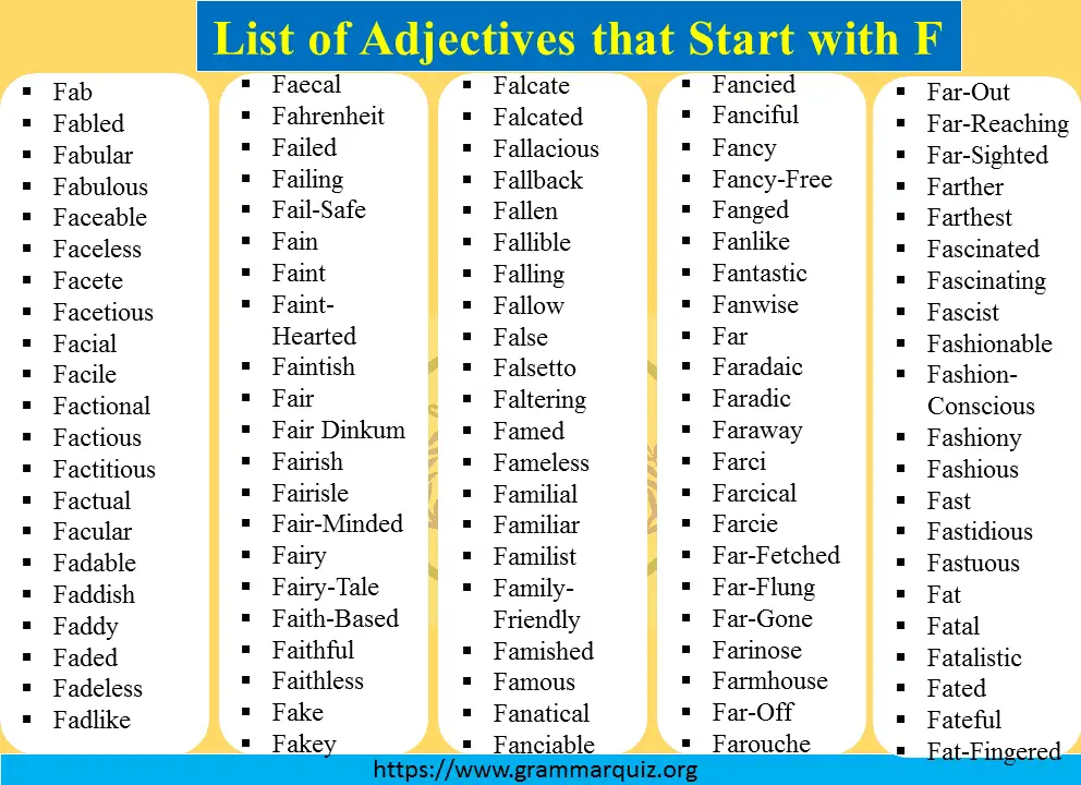 Adjectives that Start with F