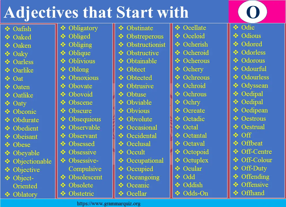 Adjectives that Start with O