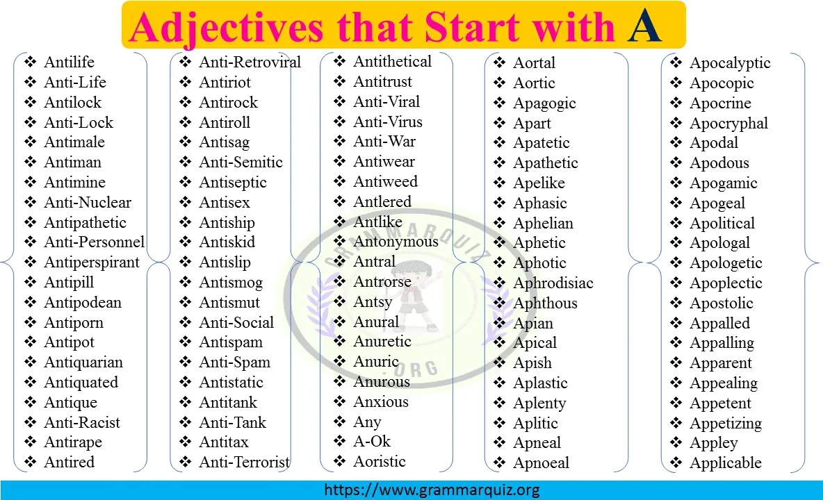 A-Z List of Adjectives that Start with A