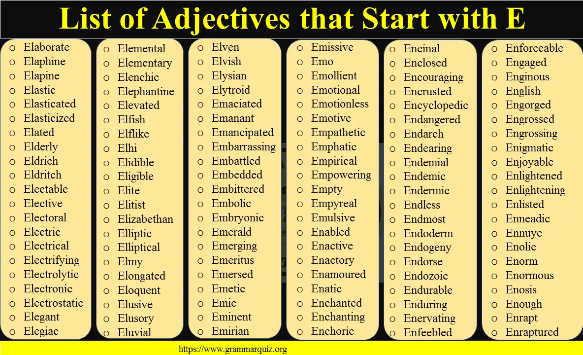 list of adjectives starting withe
