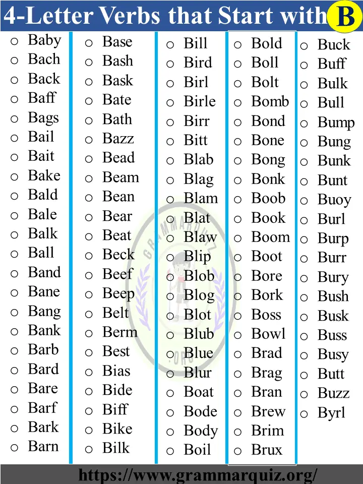 4 Letter Verbs that Start With B