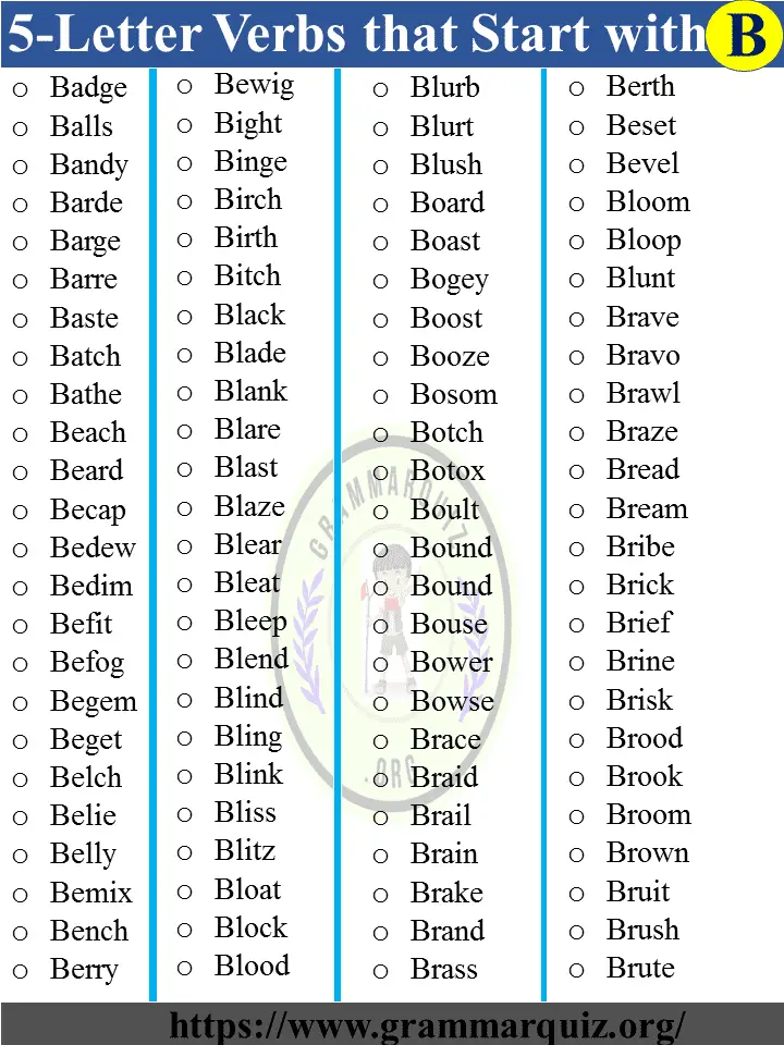 5 Letter Verbs That Start With B