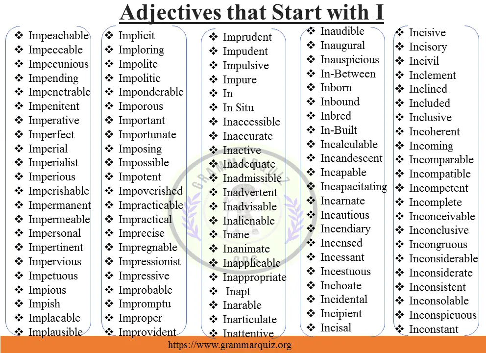 adjectives starting with I