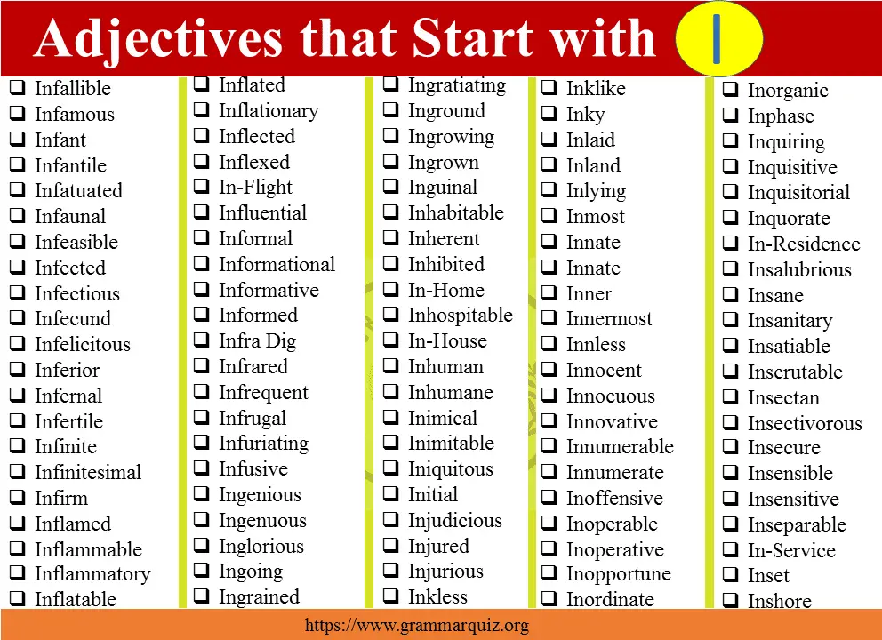 Useful adjectives list starting with I