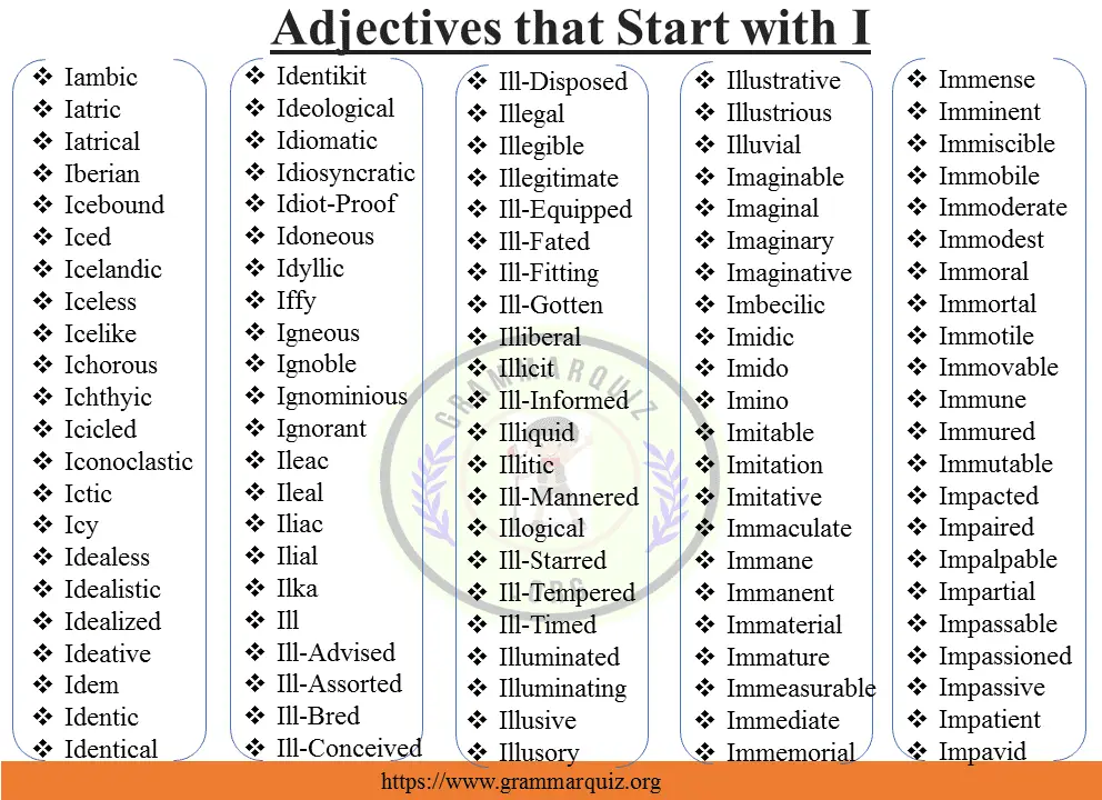 Adjectives that Start with I