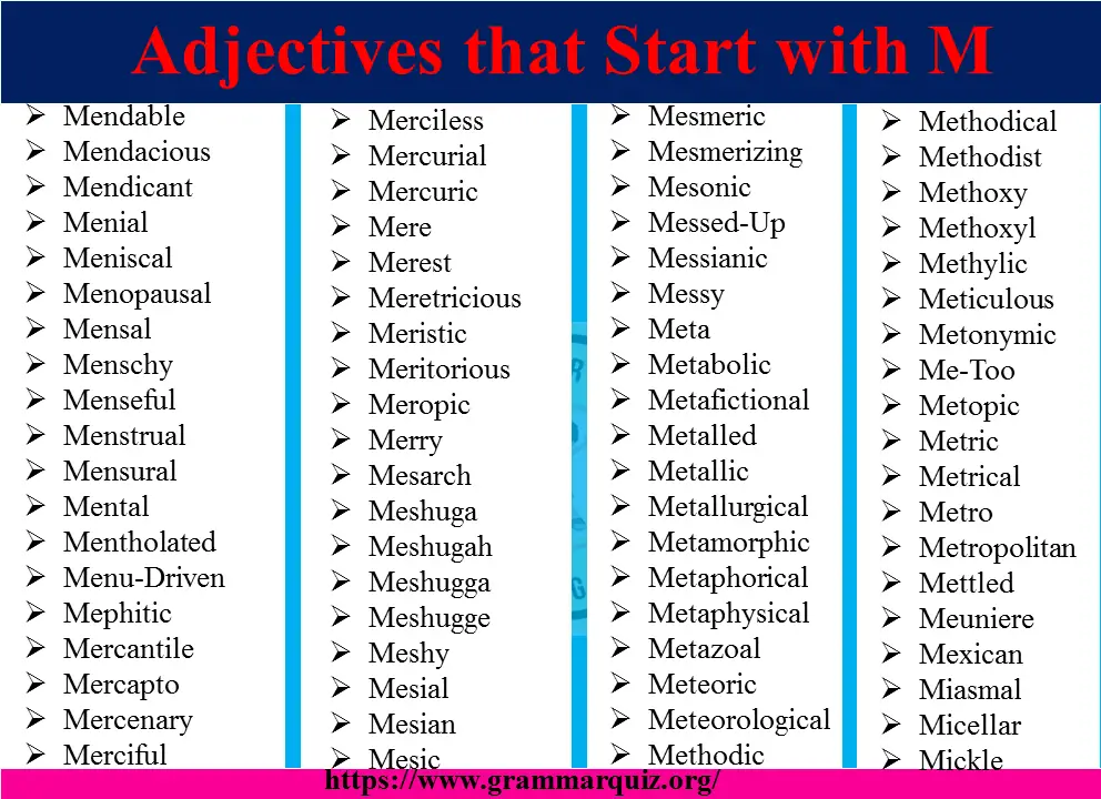 adjectives starting with m