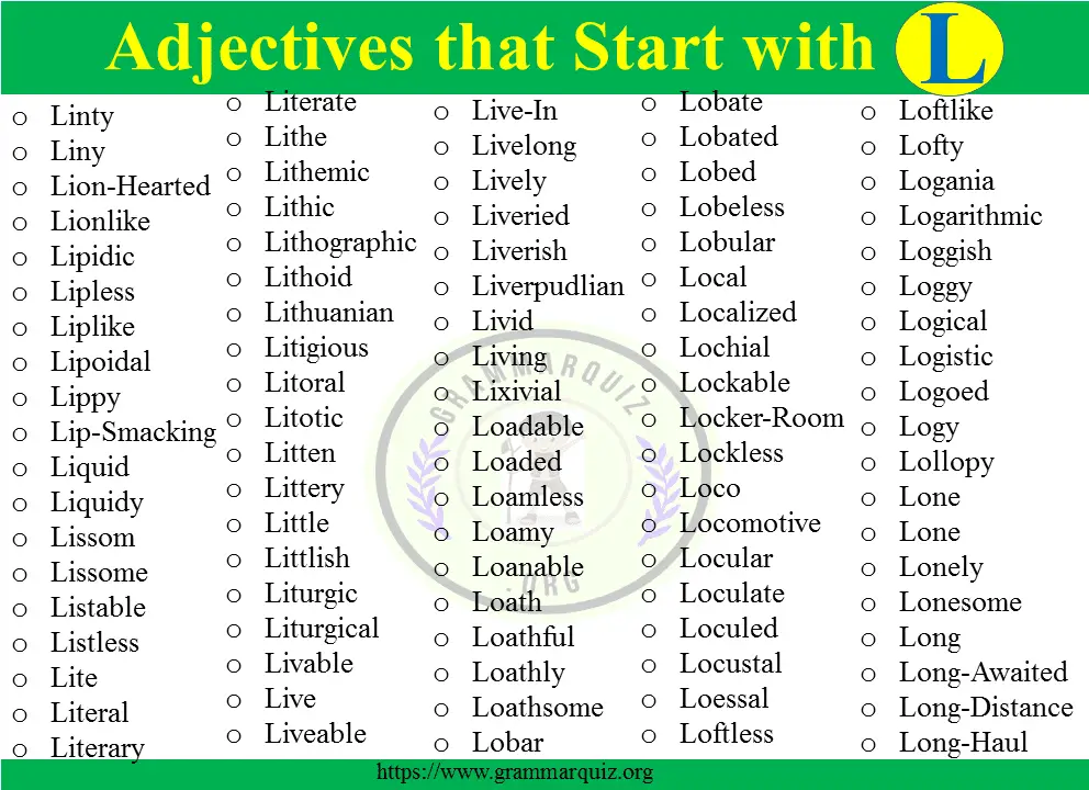 positive and negative adjectives starting with l