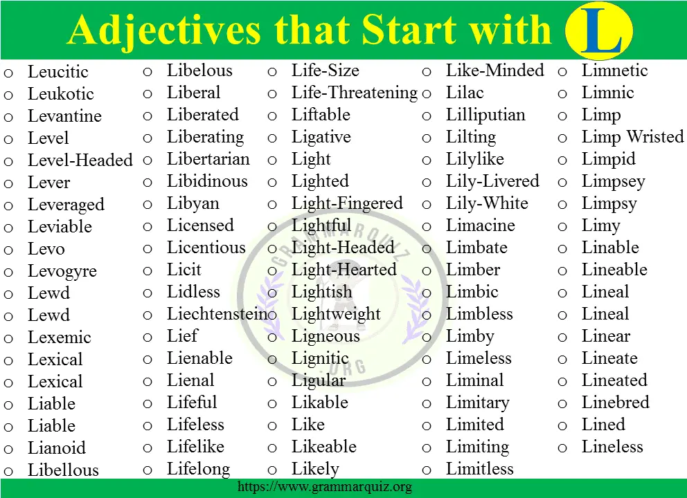 list of adjectives starting with l
