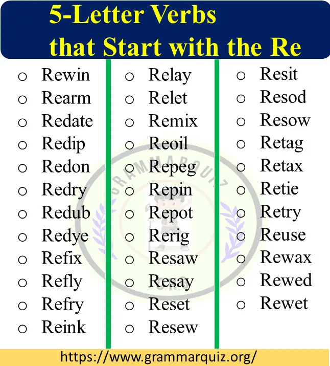 5-letter Words Verbs with Prefix Re