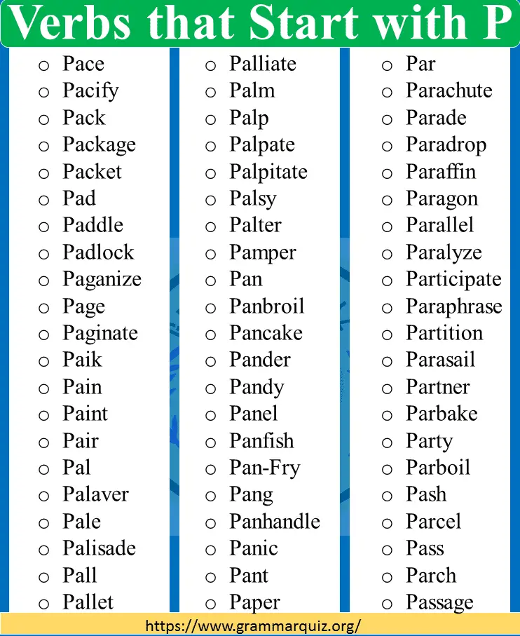 Verbs that Start with P